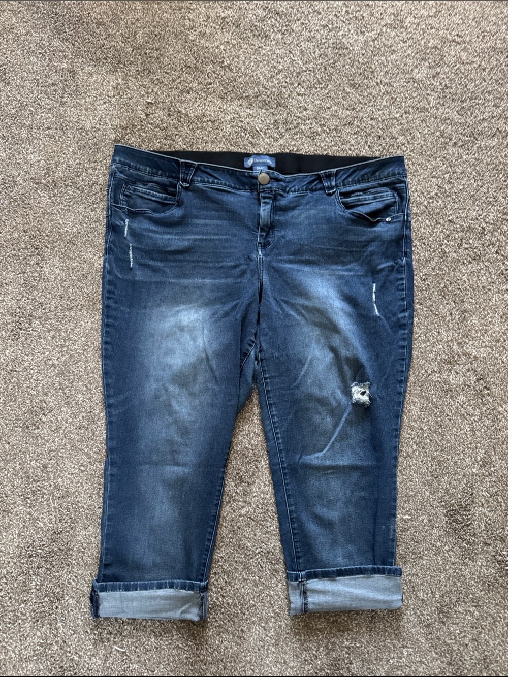 Democracy Dark Blue Distressed Cuffed Cropped Jeans